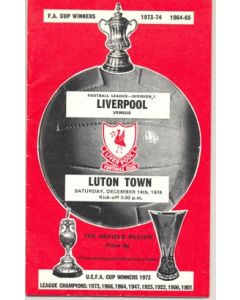 Liverpool v Luton Town official programme 14/12/1974