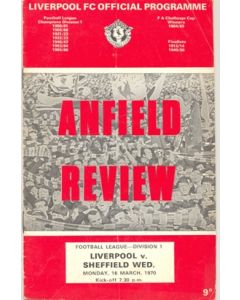 Liverpool v Sheffield Wednesday official programme 16/03/1970