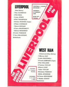 Liverpool v West Ham United official programme 19/08/1975