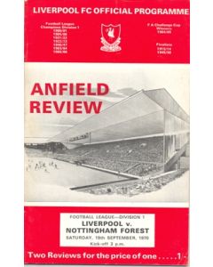 Liverpool v Nottingham Forest official programme 19/09/1970