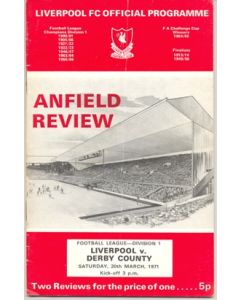 Liverpool v Derby County official programme 20/03/1971