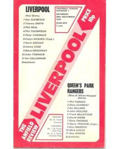 Liverpool v Queen's Park Rangers official programme 20/12/1975