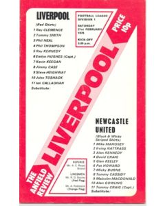 Liverpool v Newcastle United official programme 21/02/1976
