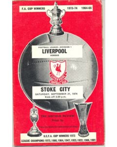 Liverpool v Stoke City official programme 21/09/1974