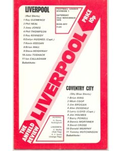 Liverpool v Coventry City official programme 22/11/1975