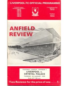 Liverpool v Crystal Palace official programme 25/08/1970