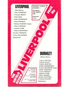 Liverpool v Burnley official programme 27/03/1976