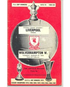 Liverpool v Wolverhampton W. official programme 27/08/1974