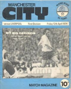 Manchester City v Liverpool official programme 12/04/1974