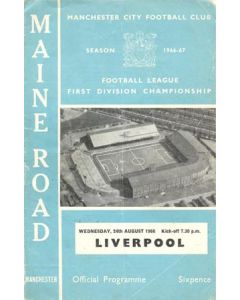 Manchester City v Liverpool official programme 24/08/1966 Football League