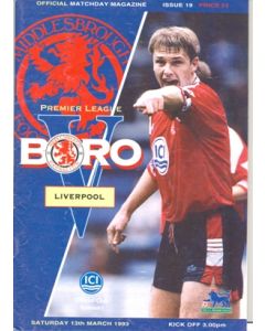 Middlesbrough v Liverpool official programme 13/03/1993