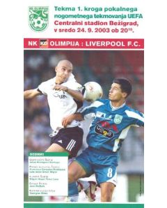 Olympia, Slovenia v Liverpool official programme 24/09/2003