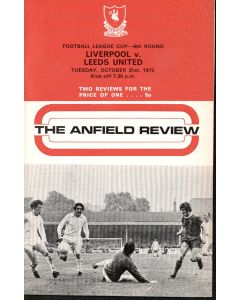 Liverpool v Leeds United League Cup Programme 31/10/1972