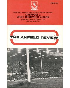 Liverpool v West Bromwich Albion 3rd Round League Cup Replay Programme 10/10/1972