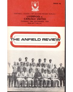 Liverpool v Carlisle United League Cup 2nd Round Replay Programme 19/9/1972