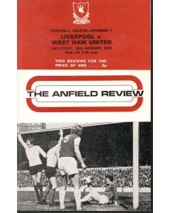 Liverpool v West Ham United 26/08/1972 Programme
