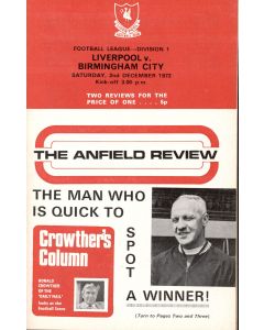 Liverpool v Birmingham City Programme 2/12/1972