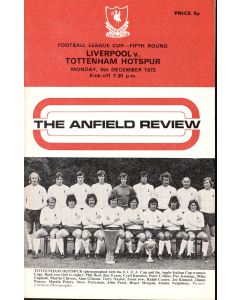 Liverpool v Tottenham Hotspur League Cup official programme 04/12/1972