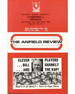 Liverpool v Arsenal Programme 10/2/1973