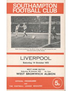 Southampton v Liverpool Football Programme 14/10/1972