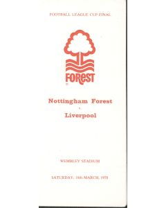 1978 League Cup Final  Nottingham Forest v Liverpool  Very Rare Nottingham Forest Directors Itinerary