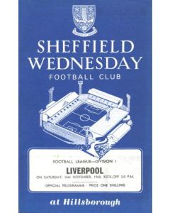 Sheffield Wednesday v Liverpool official programme 16/11/1968 Football League