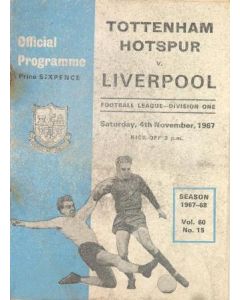 Tottenham Hotspur v Liverpool official programme 04/11/1967 Football League, reduced price