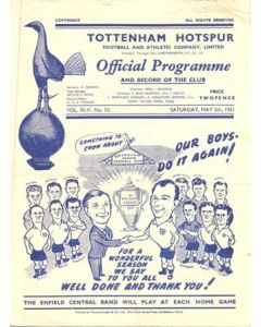 Tottenham Hotspur v Liverpool official programme 05/05/1951 Football League