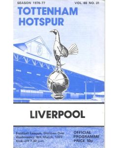 Tottenham Hotspur v Liverpool official programme 09/03/1977 Football League