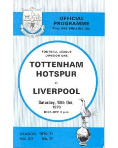 Tottenham Hotspur v Liverpool official programme 10/10/1970 Football League