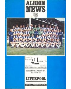 West Bromwich Albion v Liverpool official programme 25/08/1976
