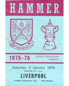 West Ham United v Liverpool official programme 03/01/1976