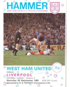 West Ham United v Liverpool official programme 26/09/1981