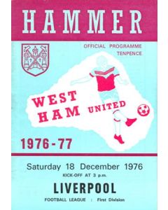 West Ham United v Liverpool official programme 18/12/1976 Football League