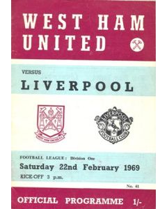 West Ham United v Liverpool official programme 22/02/1969 Football League