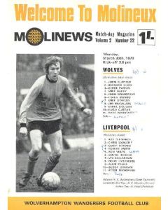 Wolverhampton Wanderers v Liverpool official programme 30/03/1970 Football League