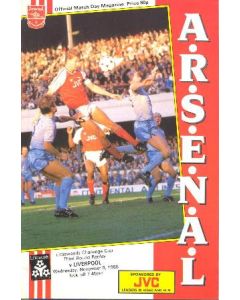 Arsenal v Liverpool official programme 09/11/1988 Littlewoods Challenge Cup