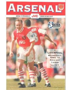 Arsenal v Liverpool official programme 12/04/1995 Carling Premiership