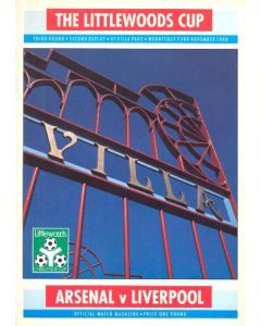 Arsenal v Liverpool official programme 23/11/1988 Littlewoods Cup