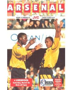 Arsenal v Liverpool official programme 26/03/1994 Carling Premiership