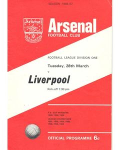 Arsenal v Liverpool official programme 28/03/1967