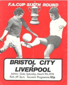 Bristol City v Liverpool official programme 09/03/1974