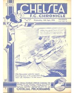 Chelsea v Liverpool official programme 16/09/1936