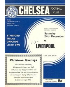 Chelsea v Liverpool official programme 24/12/1966 Football League, token missing and hence half price
