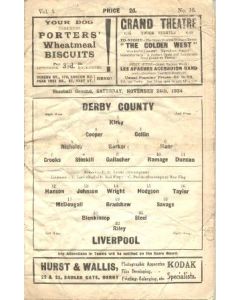 Derby County v Liverpool official programme 24/11/1934