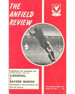 Liverpool v Bayern Munich official programme 20/10/1971 European Cup Winners Cup