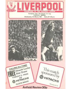 Liverpool v C.S.K.A. Sofia official programme 04/03/1981 European Cup