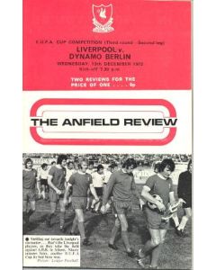 Liverpool v Dynamo Berlin UEFA Cup official programme 13/12/1972