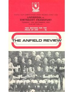 Liverpool v Eintracht Frankfurt UEFA Cup official programme 12/09/1972