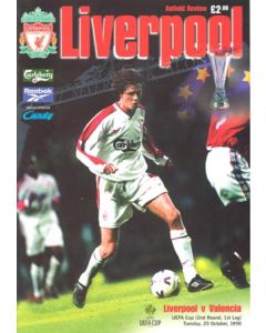 Liverpool v Valencia official programme 20/10/1998 UEFA Cup